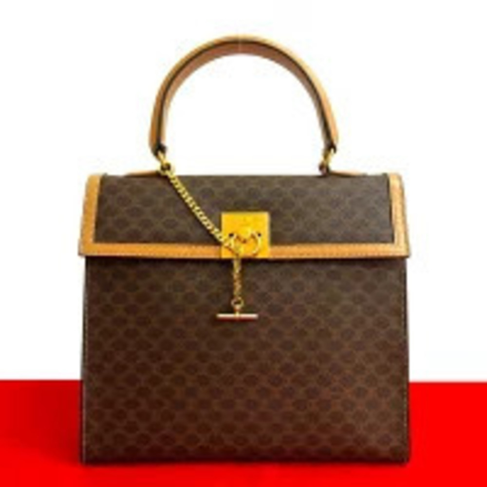 Celine Macadam Blazon Triomphe Ring Leather Brown